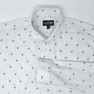 Express‎ 1MX Slim Fit Stretch White Long Sleeve Button Up Men's Shirt Size XL